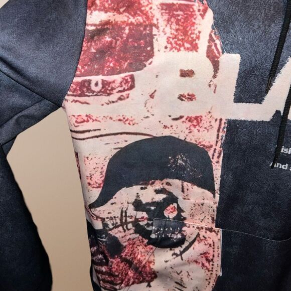 Y2K Hoodie Gothic Casual Alphabet Blast Print Pattern Skull Size Large - Picture 2 of 6
